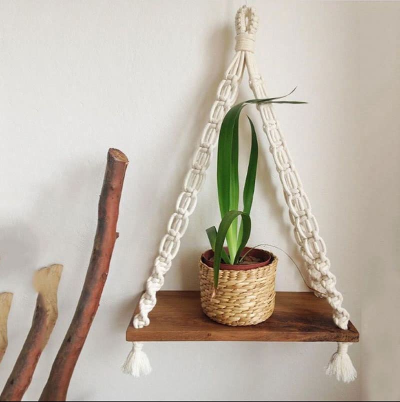 TJLSS Handmade Floating Shelf Solid Wood Flower Stand Wall Hanging Partition Woven Tapestry Home Living Room Decoration Board