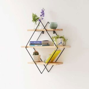 TJLSS Living Room Bedroom Metal Wall Shelf Racks Wrought Iron Wall Hanging Wooden Wall Storage Rack Creative Wall Partition