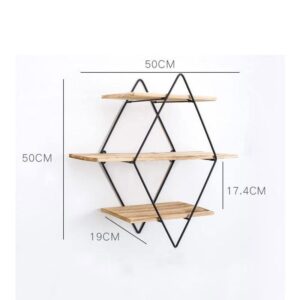 TJLSS Living Room Bedroom Metal Wall Shelf Racks Wrought Iron Wall Hanging Wooden Wall Storage Rack Creative Wall Partition