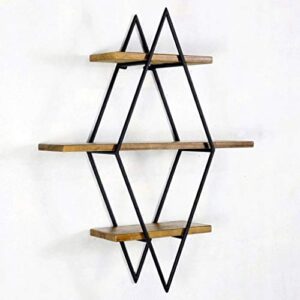 tjlss way rustic wood wall floating shelves,decorative wall shelf for bedroom, living room, bathroom, kitchen, office and more (rhombus)