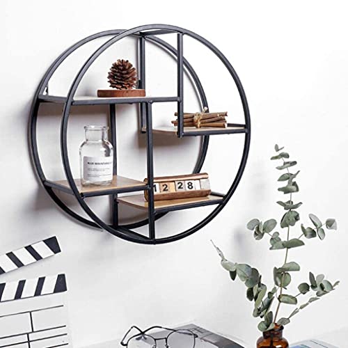 TJLSS Wall Mounted Iron Shelf Round Floating Shelf Wall Hanging Storage Holder Rack for Home Living Room