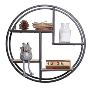 TJLSS Wall Mounted Iron Shelf Round Floating Shelf Wall Hanging Storage Holder Rack for Home Living Room