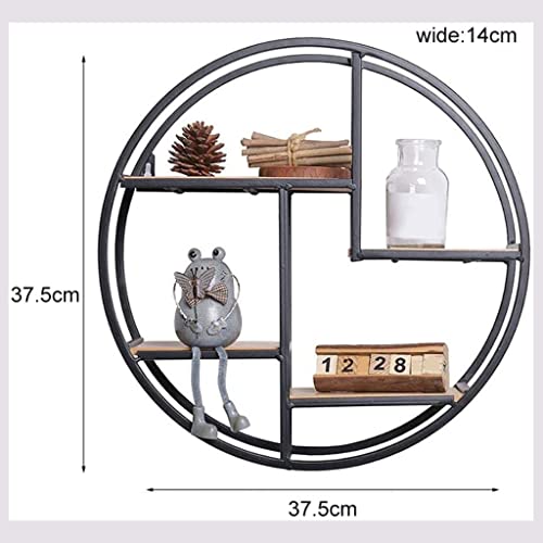 TJLSS Wall Mounted Iron Shelf Round Floating Shelf Wall Hanging Storage Holder Rack for Home Living Room