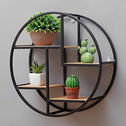 TJLSS Wall Mounted Iron Shelf Round Floating Shelf Wall Hanging Storage Holder Rack for Home Living Room