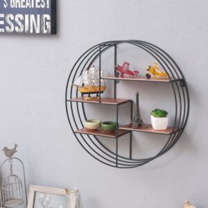 TJLSS Wall Mounted Iron Shelf Round Floating Shelf Wall Storage Holder and Rack Shelf for Pantry Living Room Bedroom Kitchen Entryway