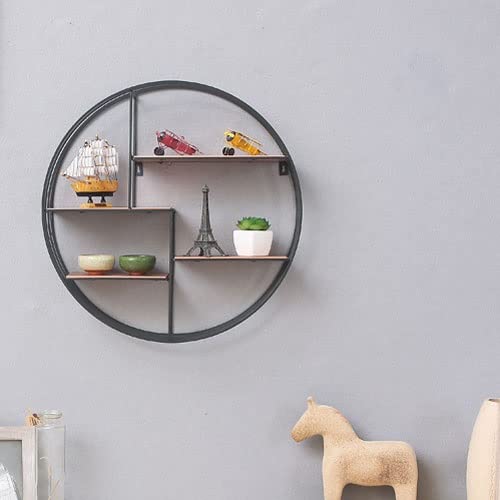 TJLSS Wall Mounted Iron Shelf Round Floating Shelf Wall Storage Holder and Rack Shelf for Pantry Living Room Bedroom Kitchen Entryway