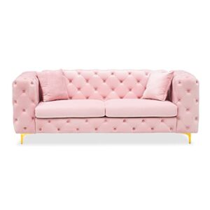 DAMAIFROM 79 Inch Sofa Couch Modern Velour Upholstered Couch Contemporary Tufted Velvet Casual Sofa High Arm and Metal Gold Legs Decor with 2 Piilows Big Comfy Couch Sofas for Living Room(Pink)