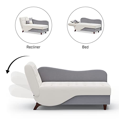 DAMAIFROM Adjustable Recling Chaise Lounge Indoor with Storage,Sleeper Sofa Bed,Lounge Chaise Armchair with Pillow,3 in 1 Velvet Futon Sofa Couch Bed for Living Room Bedroom(Beige)