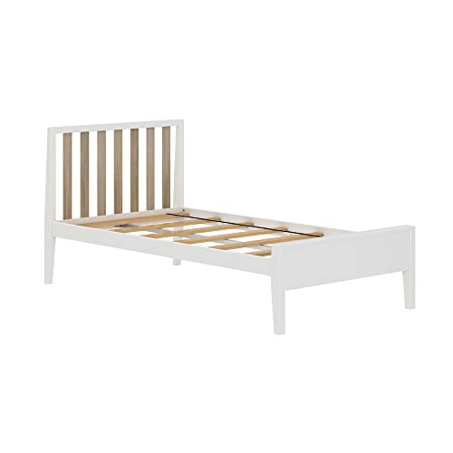 Max & Lily Twin Bed, Scandinavian Modern Bed for Kids, Solid Wood Twin Bed Frame with Headboard, No Box Spring Needed, White/Blonde