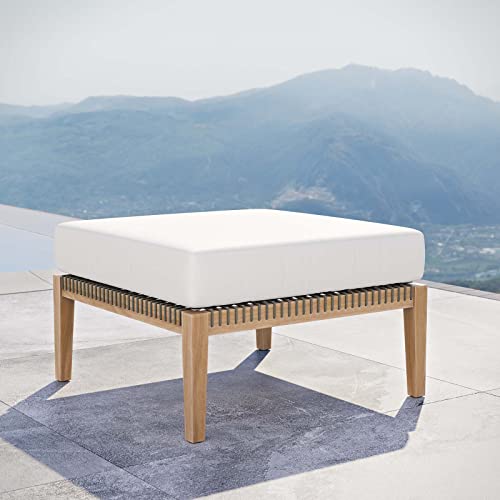 Modway Clearwater Outdoor Patio Teak Wood Ottoman in Gray White