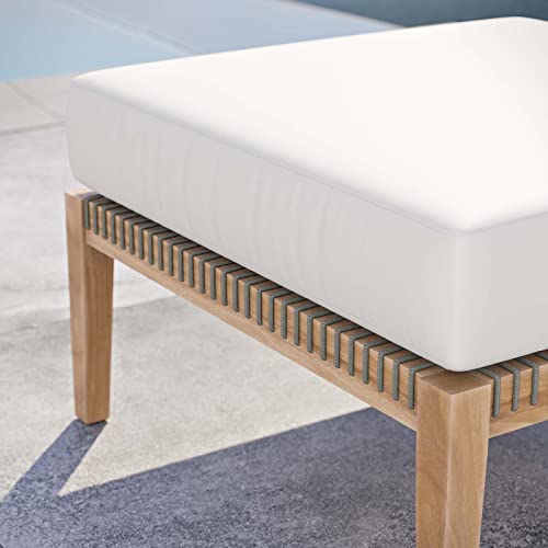 Modway Clearwater Outdoor Patio Teak Wood Ottoman in Gray White