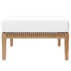 Modway Clearwater Outdoor Patio Teak Wood Ottoman in Gray White