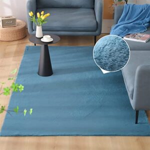 kasentex fluffy faux fur soft area rugs for bedroom living room carpet, home fuzzy plush rug for dorm, anti-slip rug, 4 x 6 feet, blue