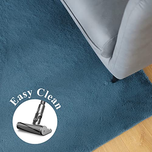 KASENTEX Fluffy Faux Fur Soft Area Rugs for Bedroom Living Room Carpet, Home Fuzzy Plush Rug for Dorm, Anti-Slip Rug, 4 x 6 Feet, Blue