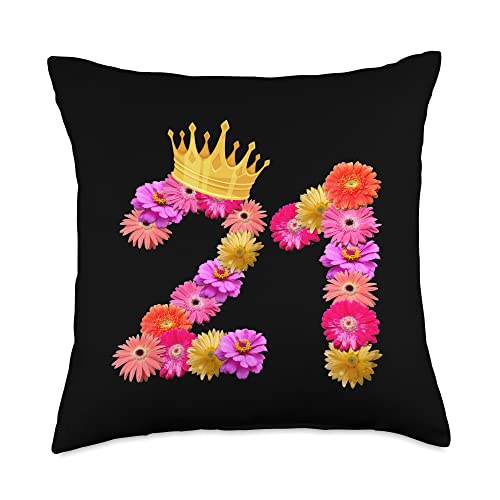 21 Year Old Gifts For Women 21st Birthday Gifts 21 Year Old Women Flower Crown Its My 21st Birthday Throw Pillow, 18x18, Multicolor