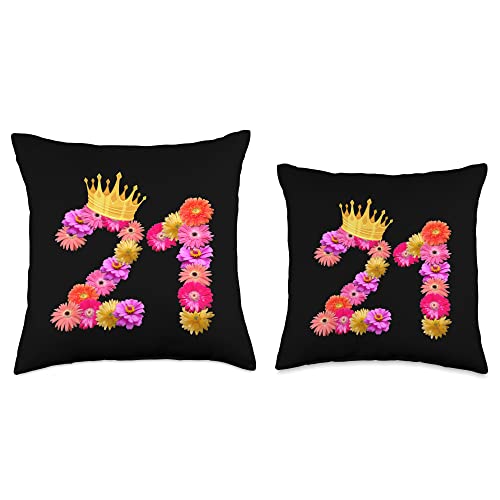 21 Year Old Gifts For Women 21st Birthday Gifts 21 Year Old Women Flower Crown Its My 21st Birthday Throw Pillow, 18x18, Multicolor