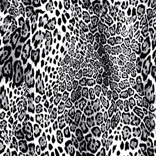 Texco Inc Scuba Crepe Knit Animal Skin/Leopard Pattern/2-Way Stretch Prints Fabric/DIY Projects, Ivory Charcoal Grey 2 Yards