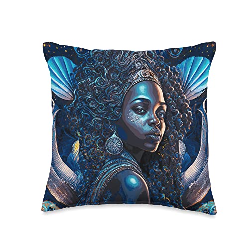 Puddintaine's Prayer Yemoja of The Sea-Yoruba Orisha Throw Pillow, 16x16, Multicolor