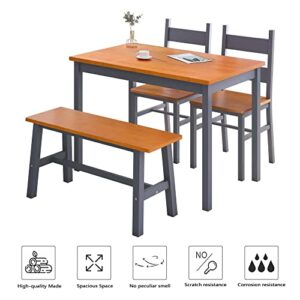 Alohappy Dining Table Set for 4, Solid Wood Kitchen Table with 2 Chairs and Bench, 4-Person Space-Saving Dinette Table for Kitchen, Dining Room, Sturdy Structure Easy Assembly