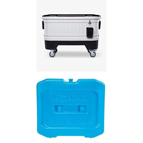 Bundle of Igloo 125 Qt Party Bar Rolling Cooler with Bottle Opener and Catch Bins + Igloo Reusable Ice Packs for Lunch Boxes or Coolers