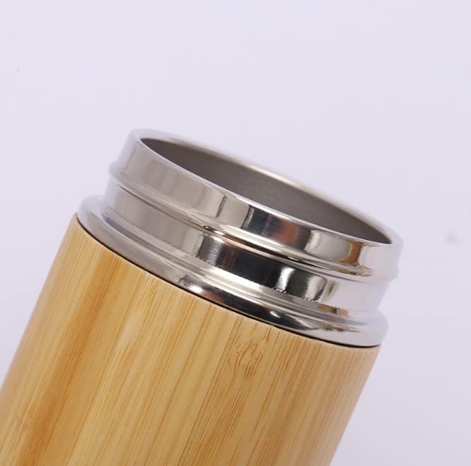 Shiok! Premium Bamboo Tea Tumbler with Strainer. 12 Oz Capacity Stainless Steel Thermos. Durable Double Walled Vacuum Insulated Travel Mug with filter- Keeps Hot & Cold up to 12hrs