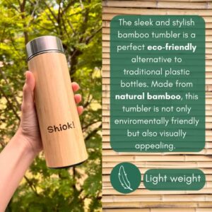 Shiok! Premium Bamboo Tea Tumbler with Strainer. 12 Oz Capacity Stainless Steel Thermos. Durable Double Walled Vacuum Insulated Travel Mug with filter- Keeps Hot & Cold up to 12hrs