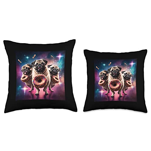 Galaxy Pug And Dog Designs Space with Donuts Cute Pug Boys Girls Men Women Throw Pillow, 18x18, Multicolor