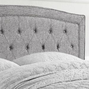 Rosevera Layla Panel Bed Frame with Adjustable Button-Tufted Headboard for Bedroom/Linen Upholstered/Wood Slat Support/Easy Assembly,Twin,Linen Gray