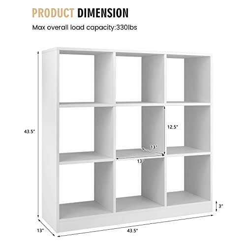 Giantex 9-Cube Bookcase White - 4-Tier Freestanding Open Bookshelf with Anti-Tipping Kit, Modern Floor Display Shelving, Wood Cube Storage Organizer for Living Room, Kid's Room, Bedroom