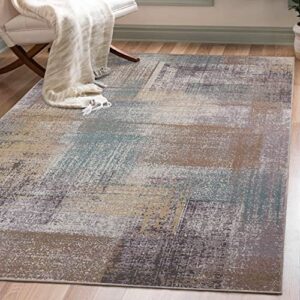 superior washable indoor large area rug, modern abstract home floor decor for living room spaces, kitchen/dining, bedrooms, office, dorm, patchwork aesthetic, aria collection, 6' x 9', taupe