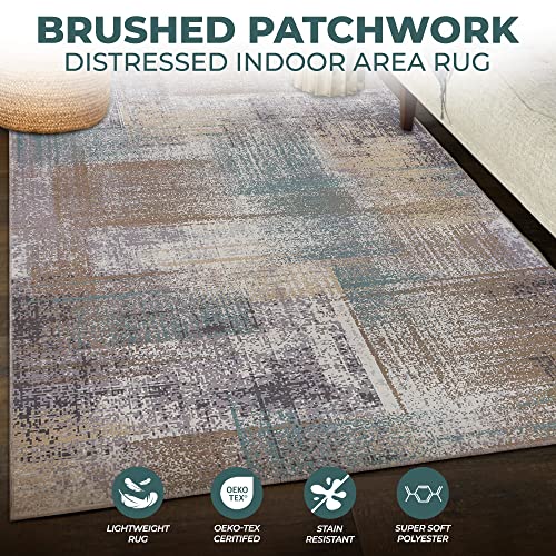 SUPERIOR Washable Indoor Large Area Rug, Modern Abstract Home Floor Decor for Living Room Spaces, Kitchen/Dining, Bedrooms, Office, Dorm, Patchwork Aesthetic, Aria Collection, 6' x 9', Taupe
