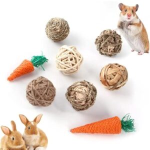 8pcs small animals play balls, chew grass balls & rolling chew toys for bunny, improve pets dental health for rabbit, chinchilla, guinea pigs, hamsters, gerbils, rats, mice