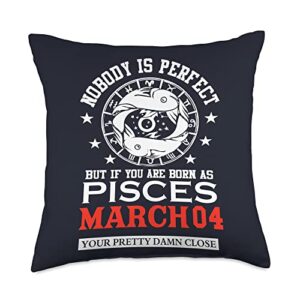 funny pisces zodiac sign horoscope tees & gifts pisces zodiac sign march 04 women man birthday party throw pillow, 18x18, multicolor