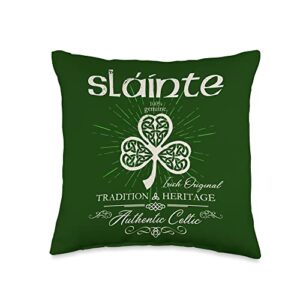 lucky slainte celtic knot shamrock streetwear sláinte celtic knot shamrock st. patrick's day throw pillow, 16x16, multicolor
