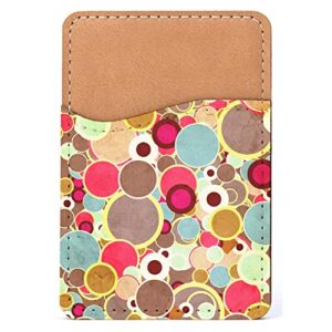 distinctink adhesive phone wallet / card holder – universal vegan leather credit card id adhesive sleeve, travel light with essential items - brown red yellow circles