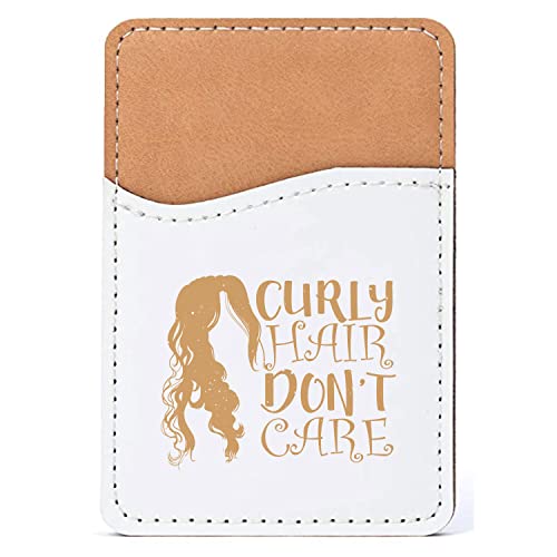 DistinctInk Adhesive Phone Wallet / Card Holder – Universal Vegan Leather Credit Card ID Adhesive Sleeve, Travel Light with Essential Items - Curly Hair Don't Care