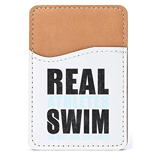 DistinctInk Adhesive Phone Wallet / Card Holder – Universal Vegan Leather Credit Card ID Adhesive Sleeve, Travel Light with Essential Items - Real Athletes Swim Rest Play Games