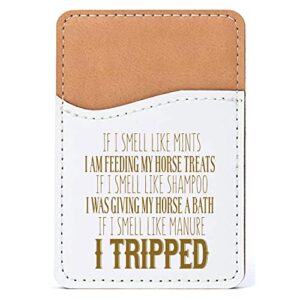 distinctink adhesive phone wallet / card holder – universal vegan leather credit card id adhesive sleeve, travel light with essential items - smell like horse treats, shampoo, manure