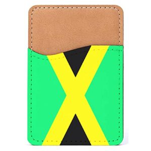distinctink adhesive phone wallet / card holder – universal vegan leather credit card id adhesive sleeve, travel light with essential items - jamaica flag black green yellow