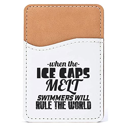 DistinctInk Adhesive Phone Wallet / Card Holder – Universal Vegan Leather Credit Card ID Adhesive Sleeve, Travel Light with Essential Items - When Ice Caps Melt Swimmer Rule the World