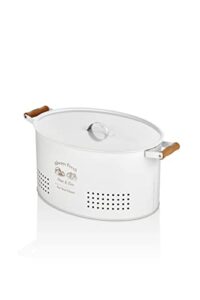 potato onion metal bin, storage, container - 2 compartment breathable storage container with metal lid (white 2)