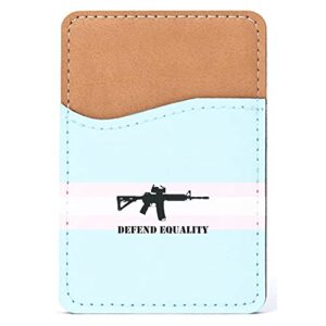 distinctink adhesive phone wallet / card holder – universal vegan leather credit card id adhesive sleeve, travel light with essential items - defend equality transgender flag