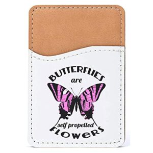 distinctink adhesive phone wallet / card holder – universal vegan leather credit card id adhesive sleeve, travel light with essential items - butterflies are self propelled flowers
