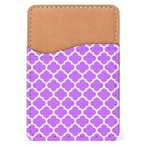 distinctink adhesive phone wallet / card holder – universal vegan leather credit card id adhesive sleeve, travel light with essential items - purple white moroccan lattice