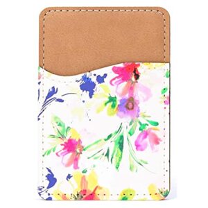 distinctink adhesive phone wallet / card holder – universal vegan leather credit card id adhesive sleeve, travel light with essential items - pink purple floral flowers