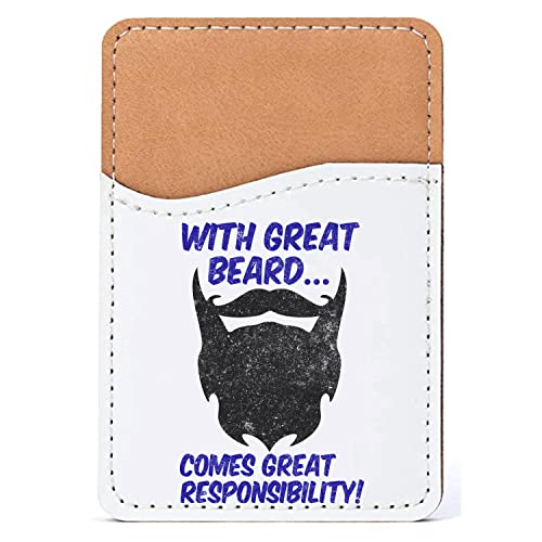 DistinctInk Adhesive Phone Wallet / Card Holder – Universal Vegan Leather Credit Card ID Adhesive Sleeve, Travel Light with Essential Items - With Great Beard Comes Great Responsibility