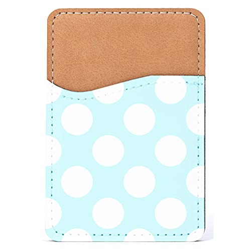 DistinctInk Adhesive Phone Wallet / Card Holder – Universal Vegan Leather Credit Card ID Adhesive Sleeve, Travel Light with Essential Items - White & Blue Polka Dots