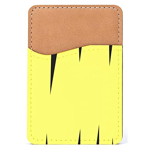 DistinctInk Adhesive Phone Wallet / Card Holder – Universal Vegan Leather Credit Card ID Adhesive Sleeve, Travel Light with Essential Items - Yellow Black Spikes