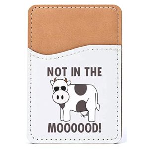 distinctink adhesive phone wallet / card holder – universal vegan leather credit card id adhesive sleeve, travel light with essential items - not in the mooooood! cow