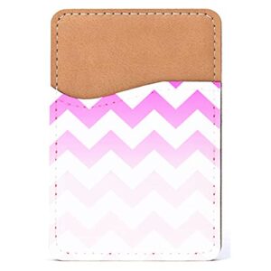 distinctink adhesive phone wallet / card holder – universal vegan leather credit card id adhesive sleeve, travel light with essential items - white pink fade ombré chevron stripes